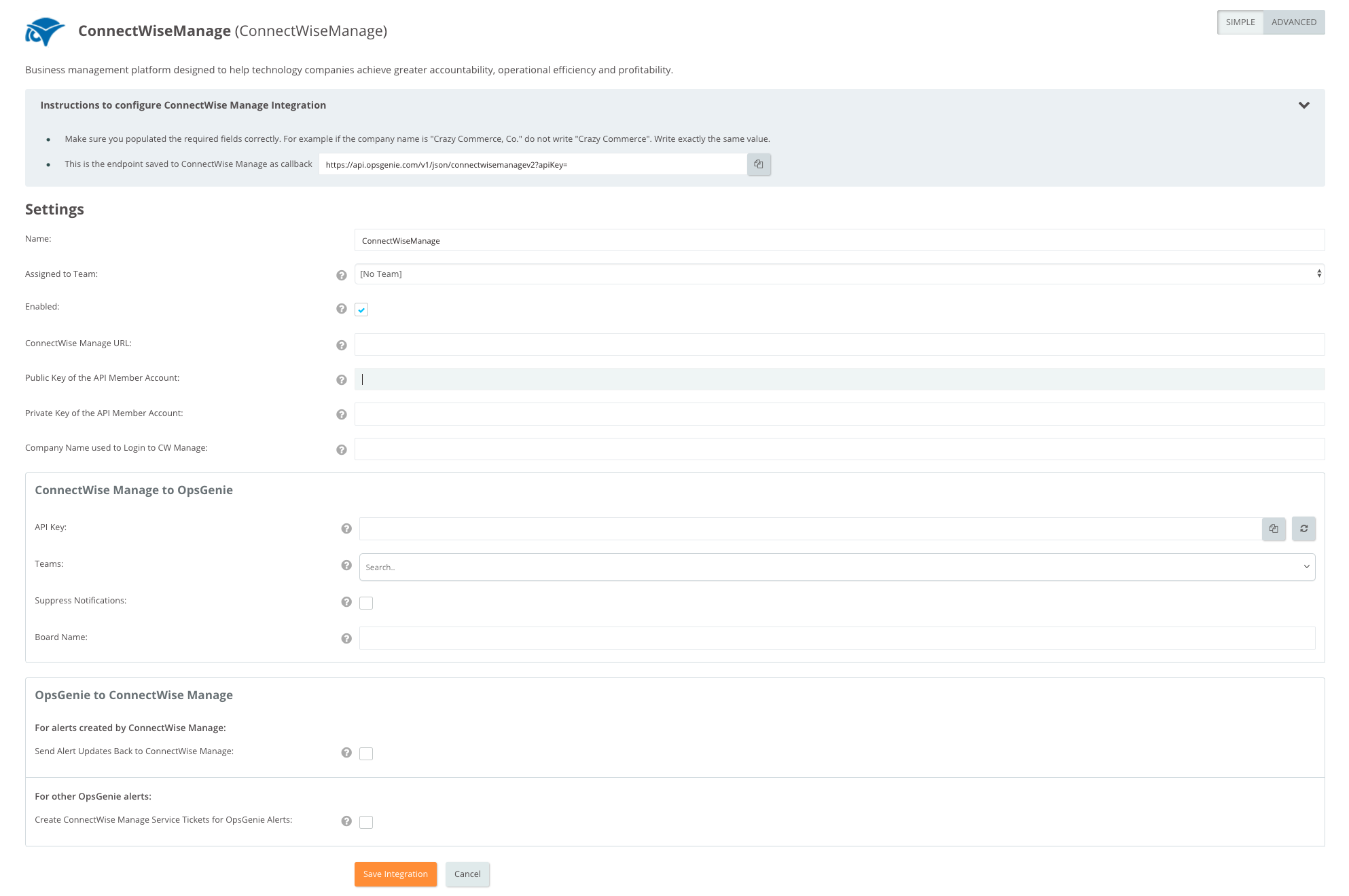 ConnectWise Manage インテグレーション