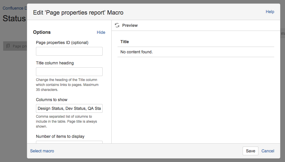 Updating the Page Properties macro.