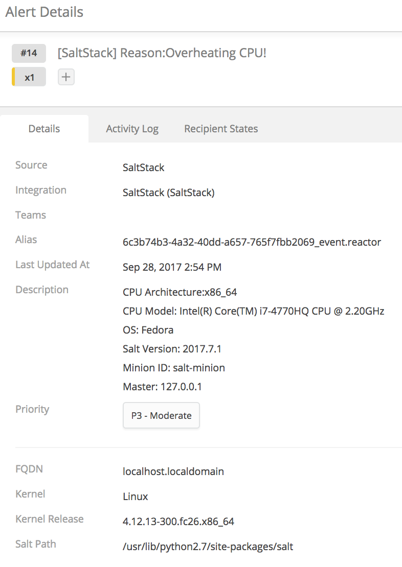 SaltStack Event Reactor sample alert