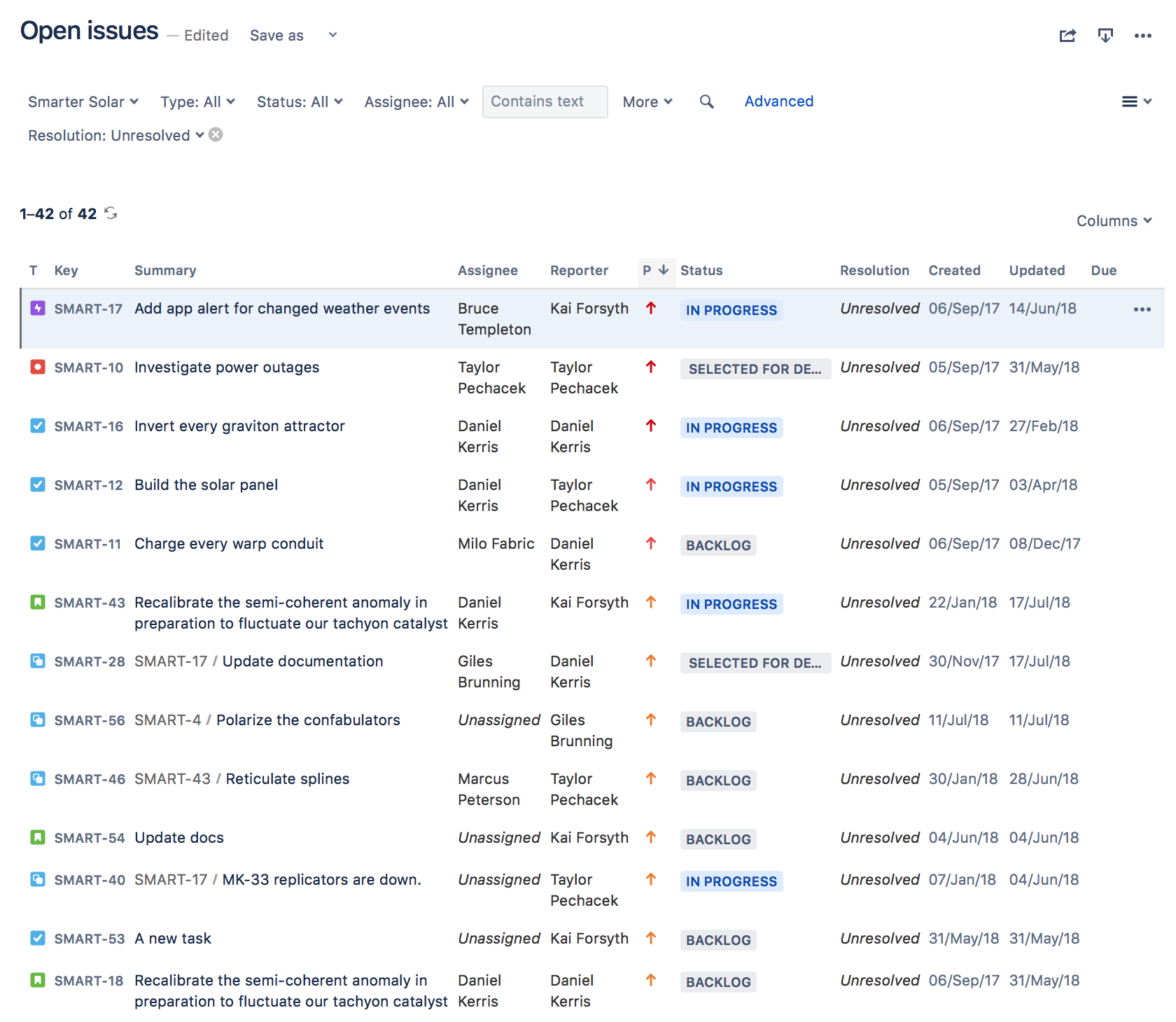 An example of search results in Jira Software