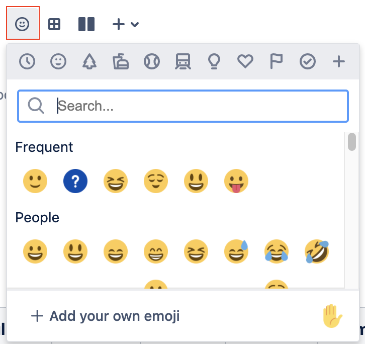 The emoji selection box in Confluence Cloud