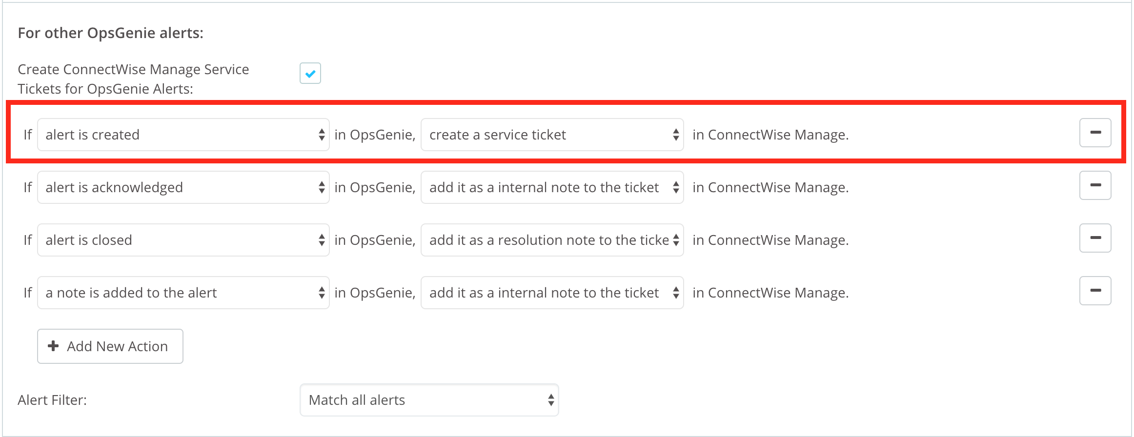 ConnectWise Manage other Opsgenie alert