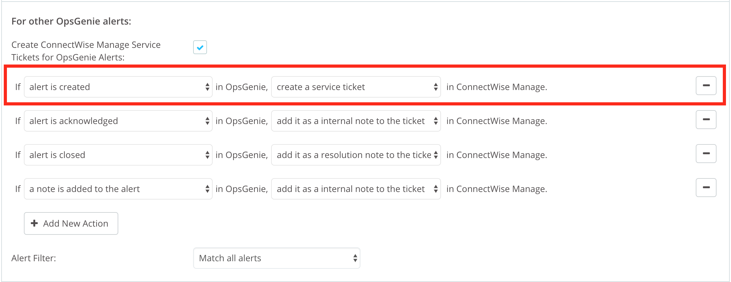 ConnectWise Manage その他の Opsgenie アラート