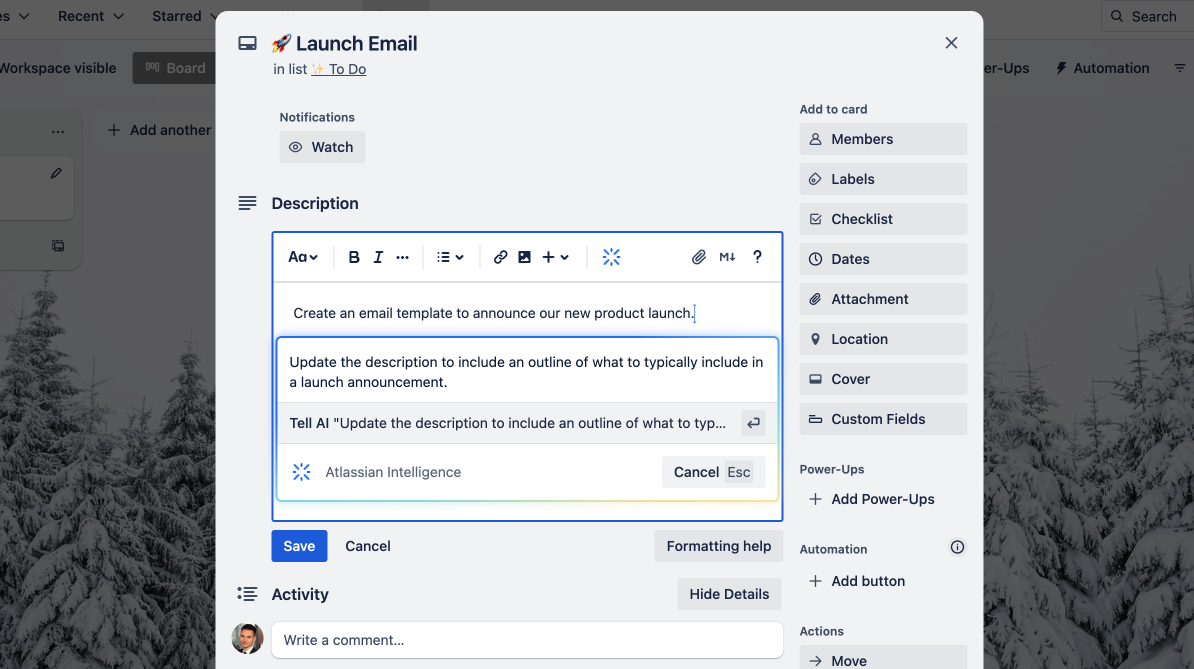 Using Atlassian Intelligence in Trello to generate a card description
