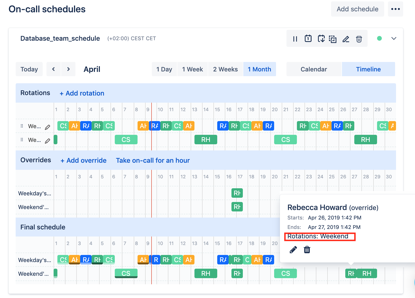 An image of a schedule override with specific rotation.