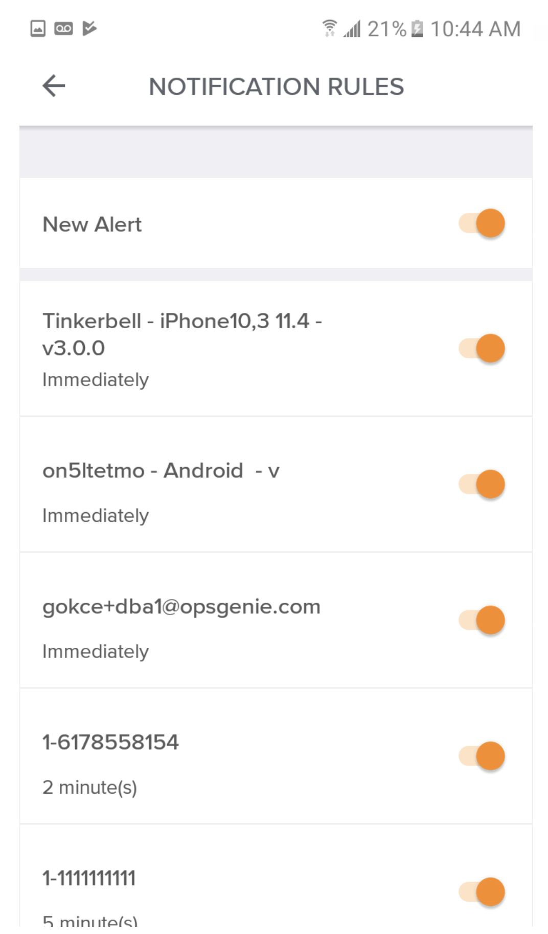 A screenshot of notification rules, with new alert rule enabled.