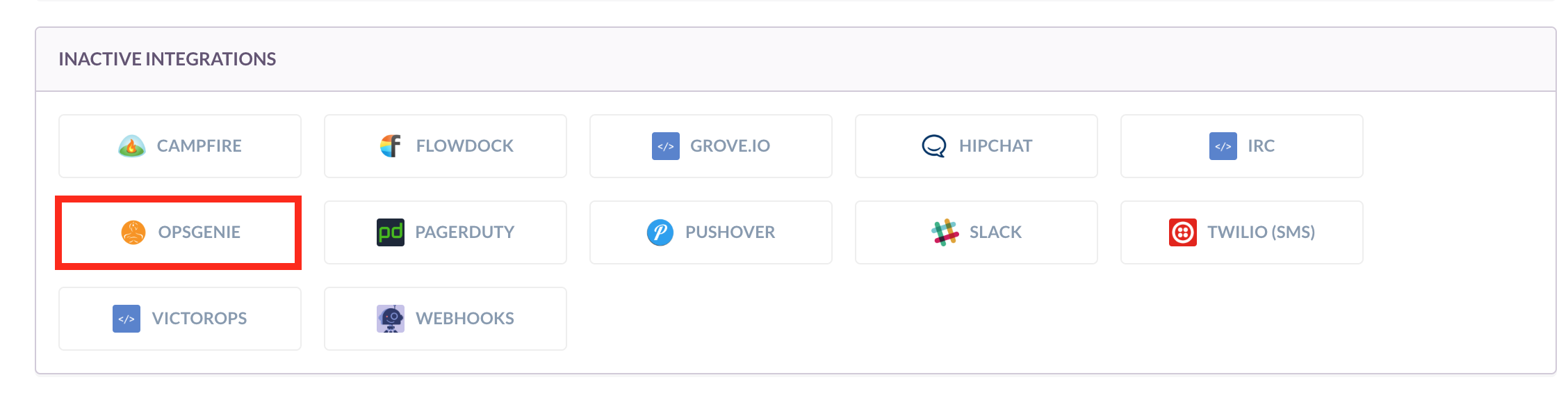 Sentry inactive integrations