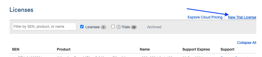 Trial license screen