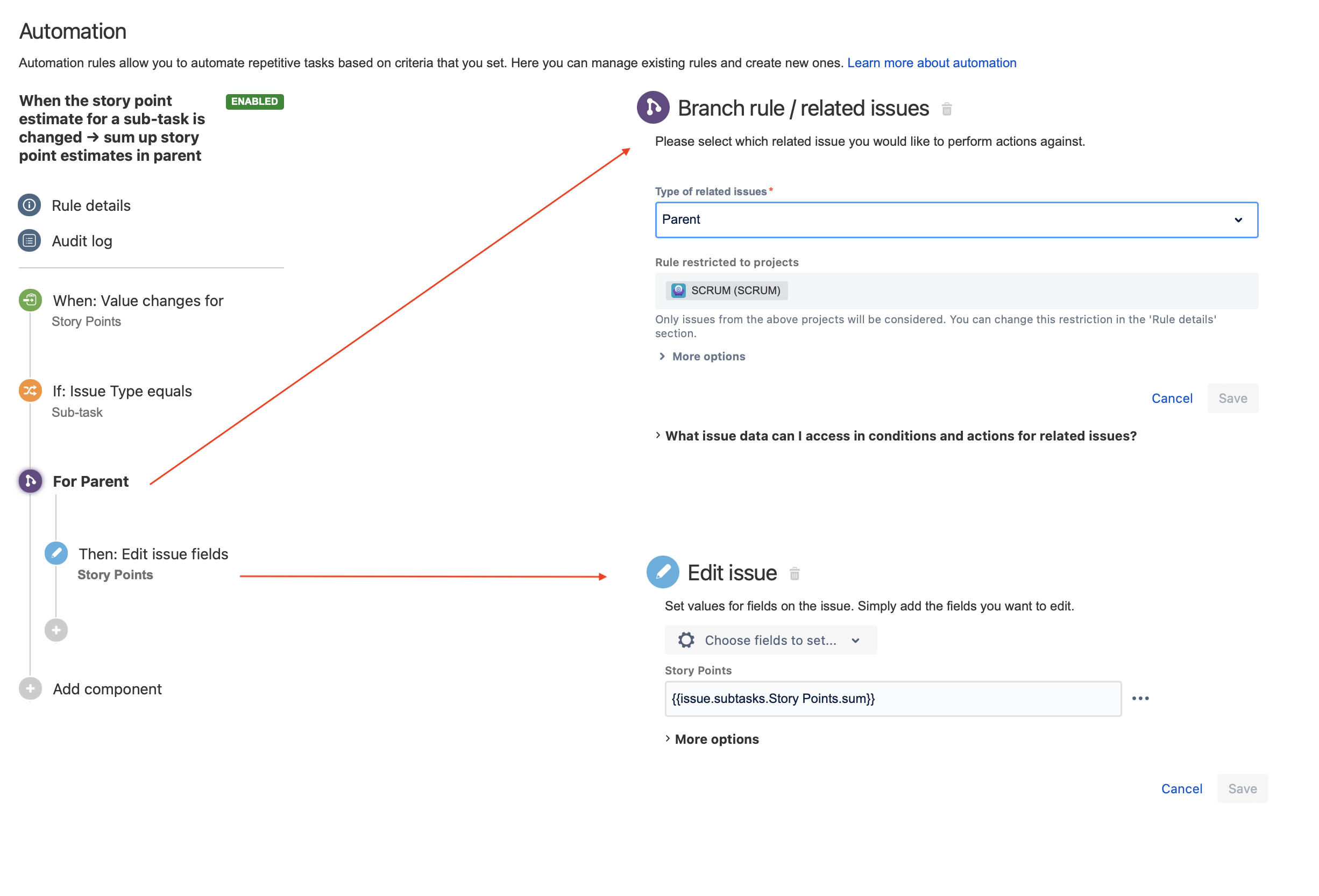 Screenshot showing the automation rule