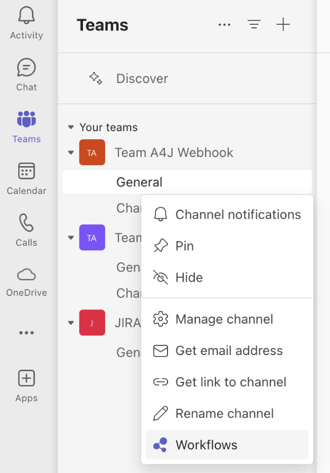 MS Teams Workflows Selection