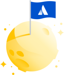 Shows an Atlassian flag on the moon