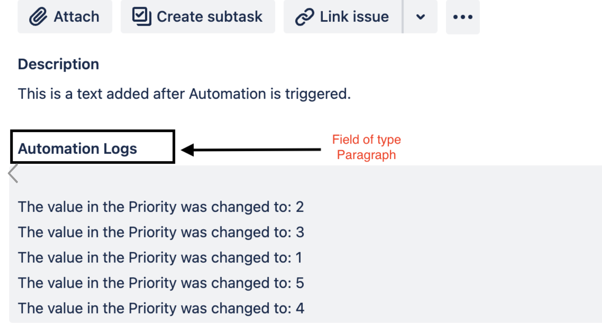 Sample output of Automation Log field