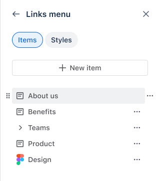 A populated links menu with the grab handle activated