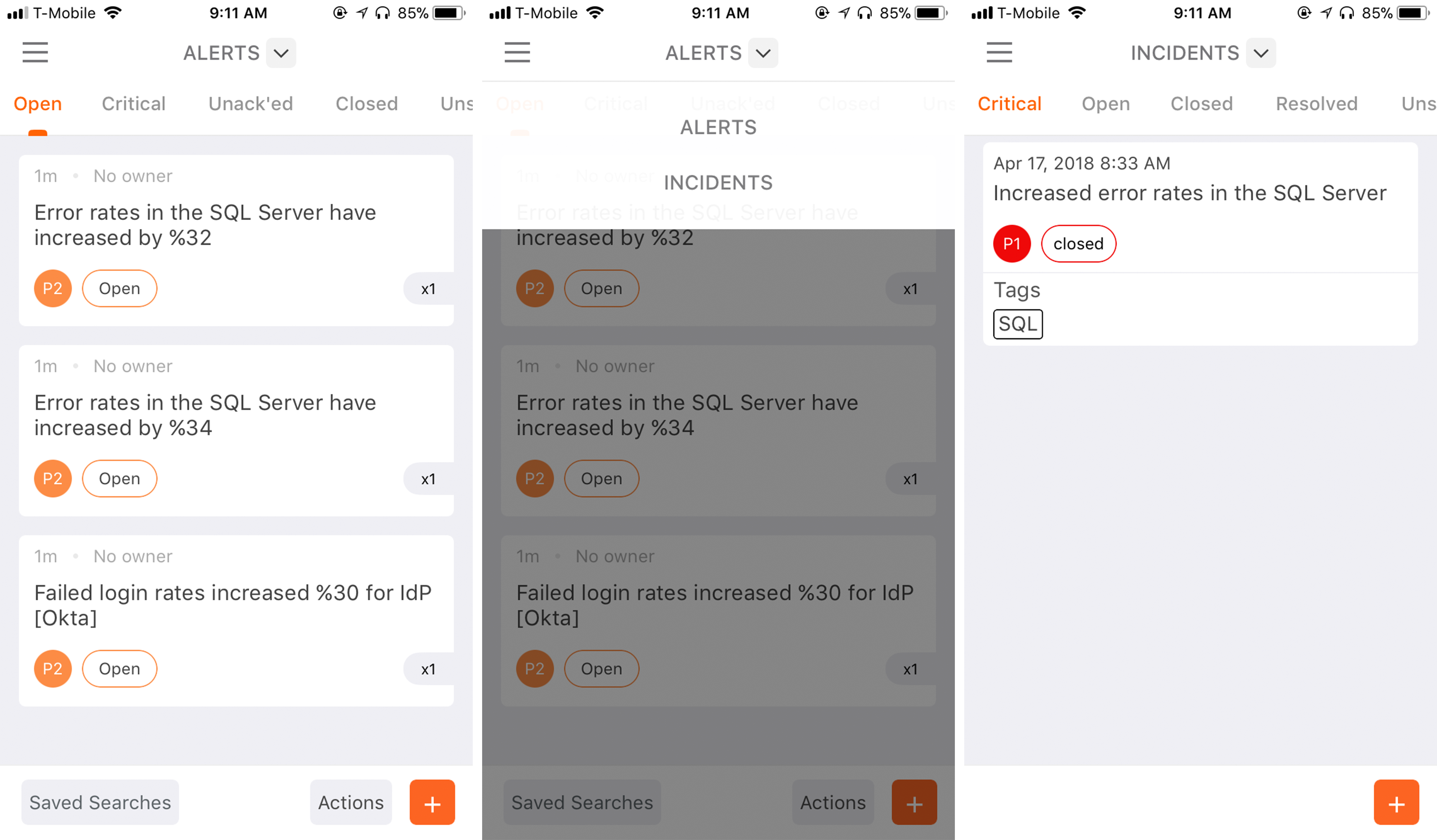 Navigate the alert list on an iPhone Opsgenie app for iOS Cloud