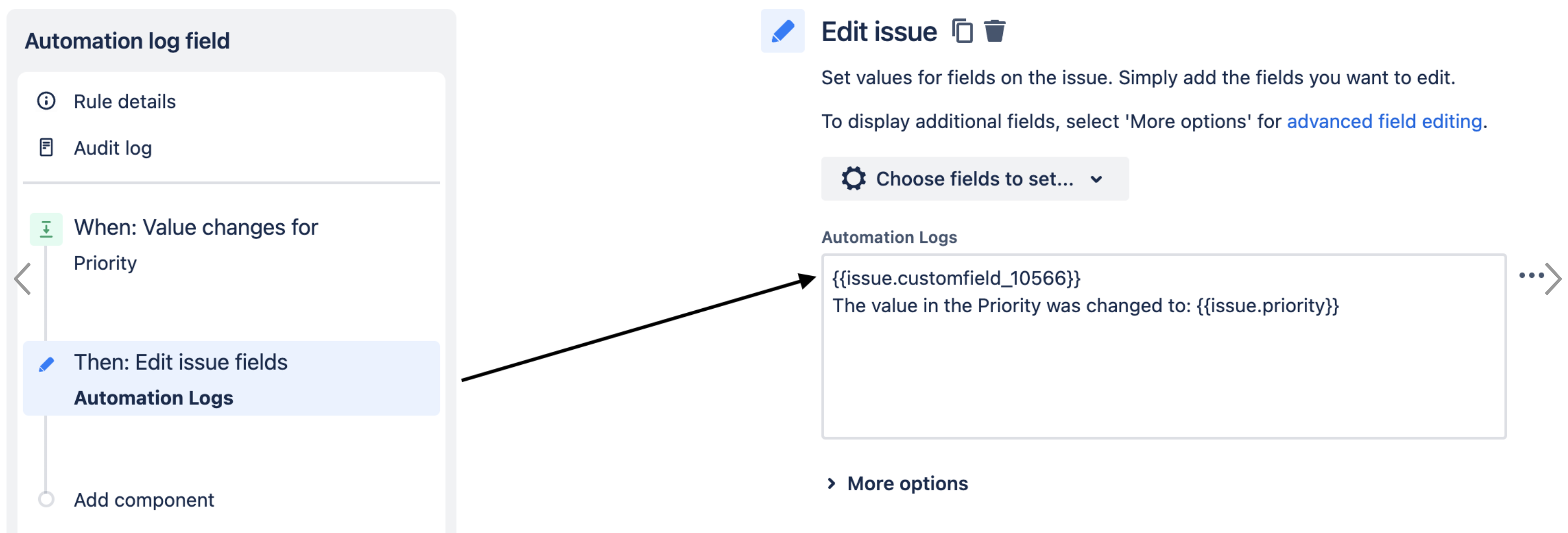 field log automation rule