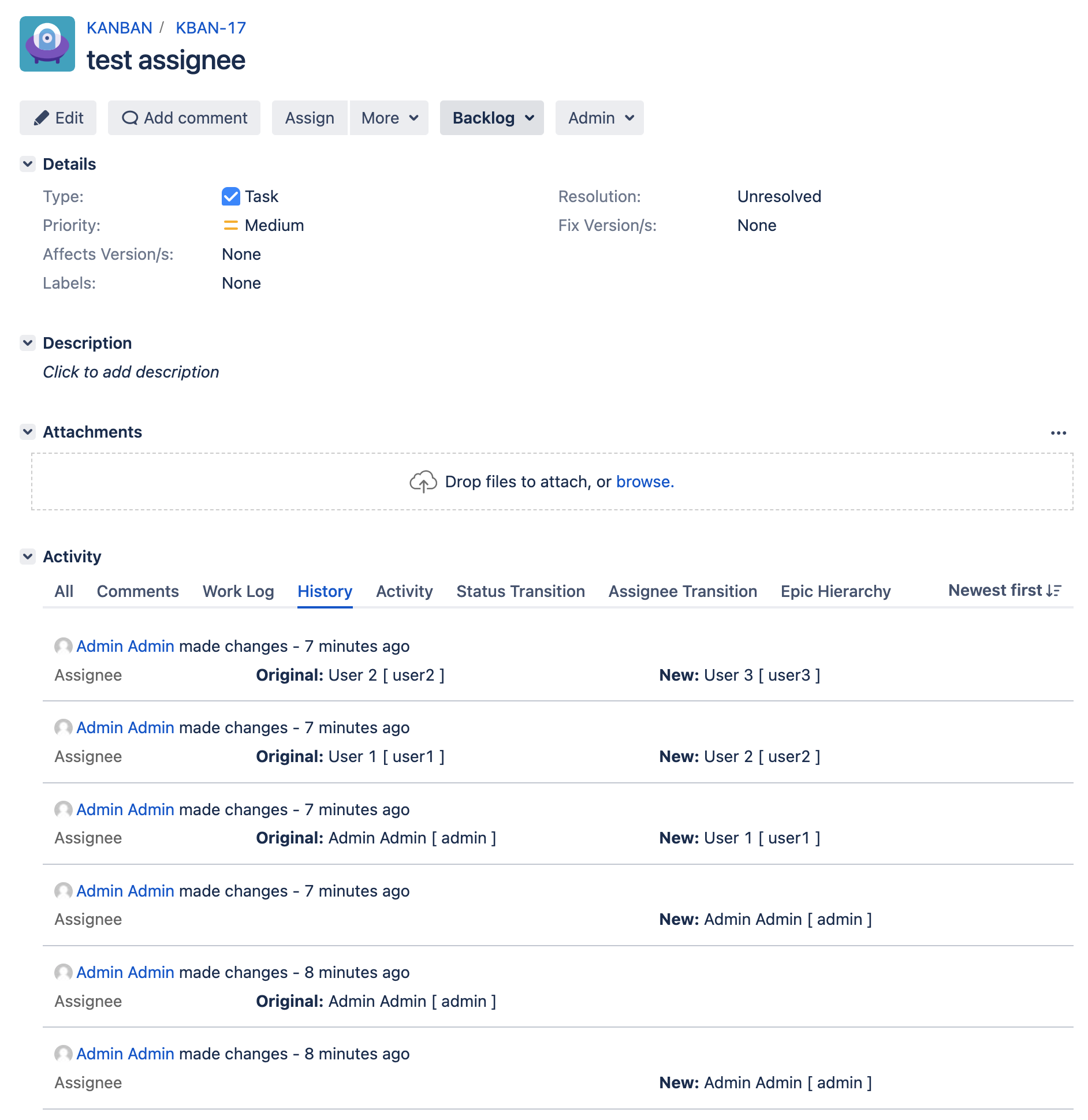 assignee changes in jira UI