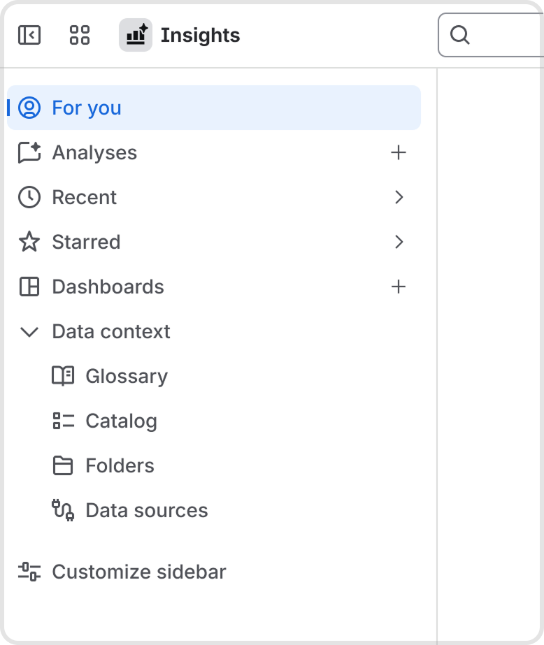 Navigation elements in the Insights sidebar.