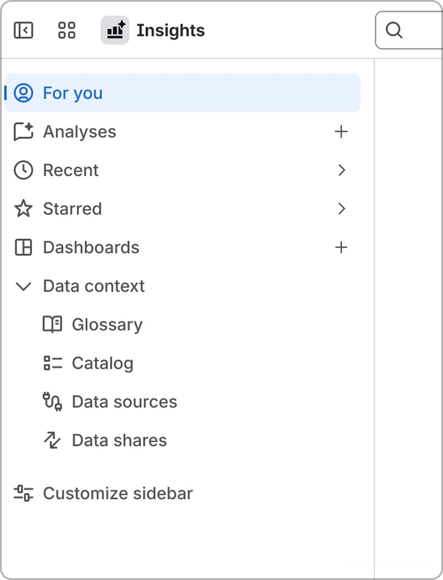 Navigation elements in the Insights sidebar.