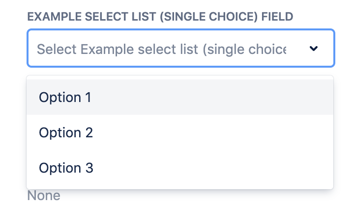 screenshot of select a single option list