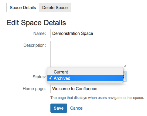 Switching a space status from Archived to Current un-archives it.