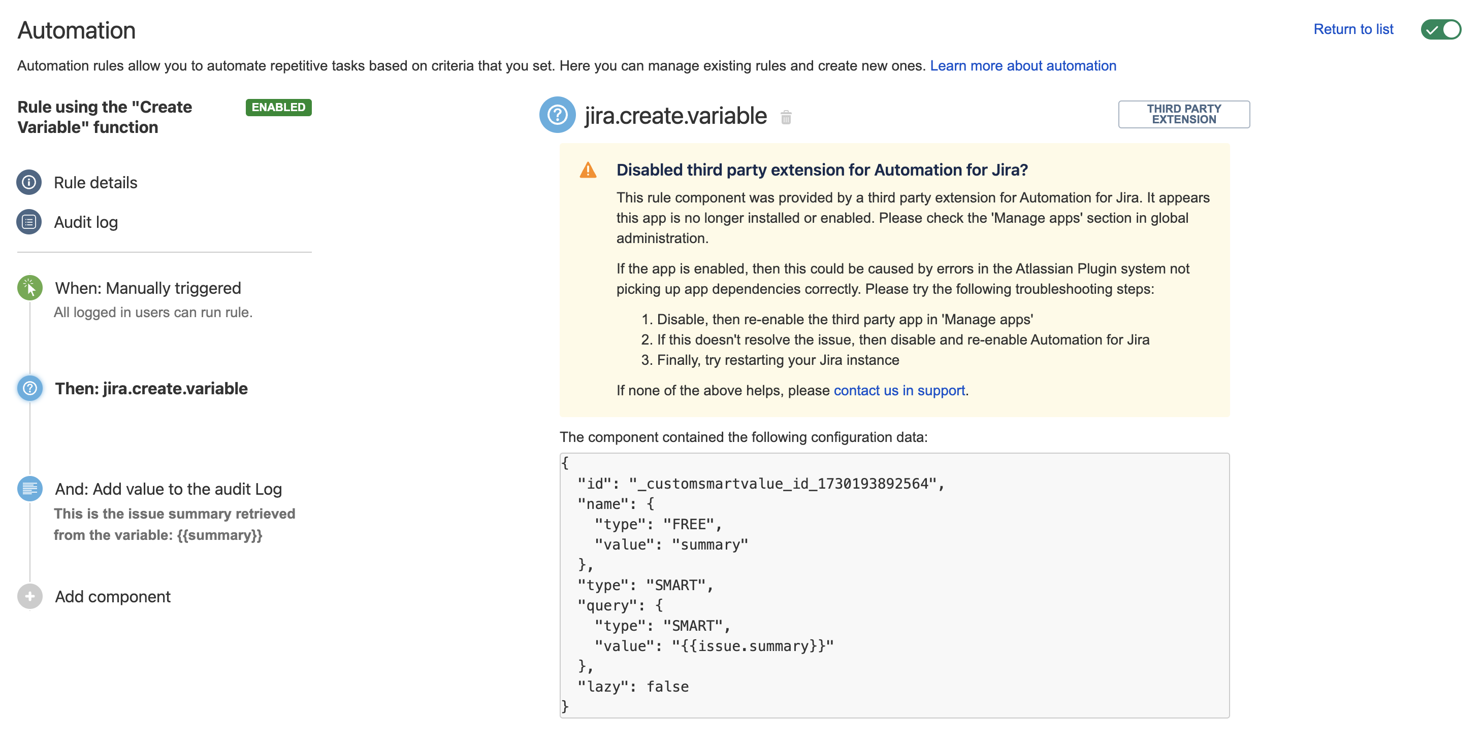 jira.create.variable Error message Screenshot