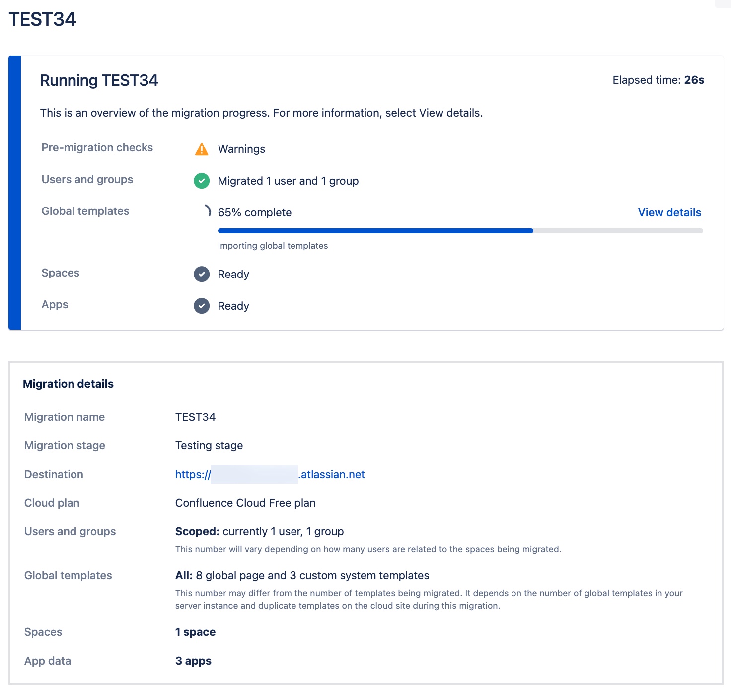 Migration progress and details