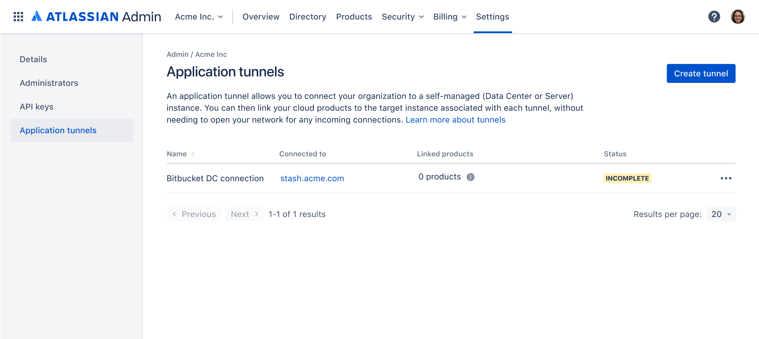 Image showing an application tunnel on the cloud side.