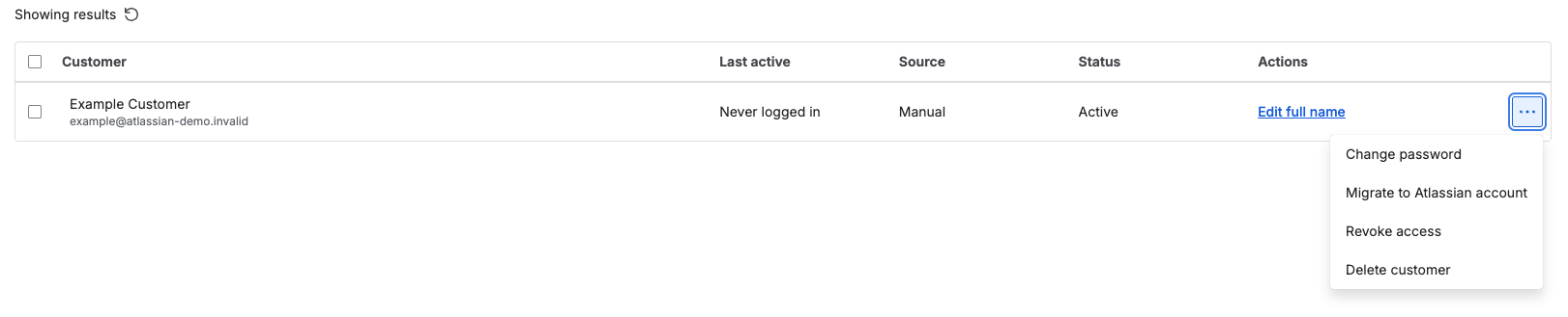 Portal customer options menu with "Revoke access" and "Delete customer" highlighted.