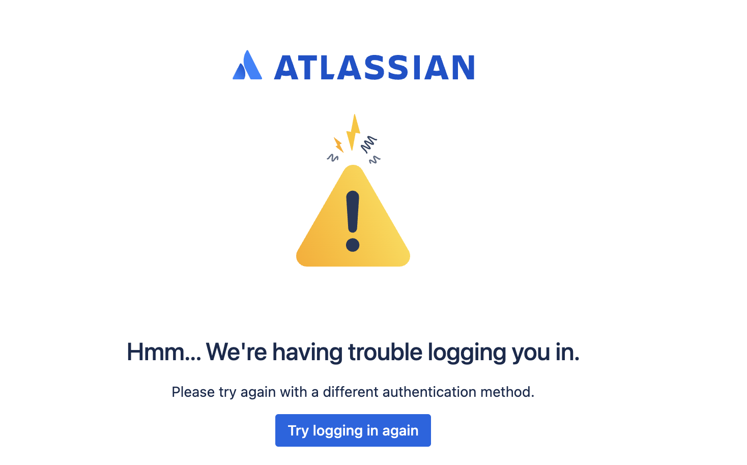 A Login error message states: we're having trouble logging you in.