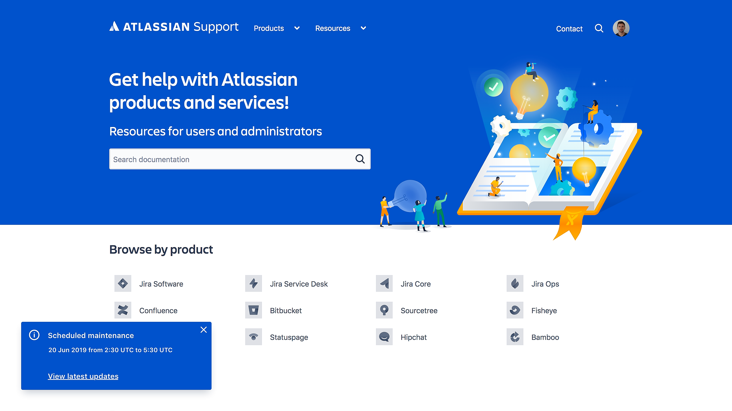 Status embed updates are shown on the Atlassian support website