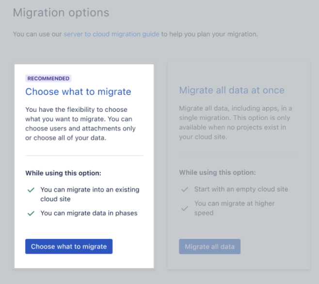 Two migration options, with the "Choose what to migrate" one highlighted.