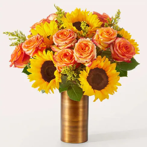 Amber Sunlight Bouquet with Copper Vase