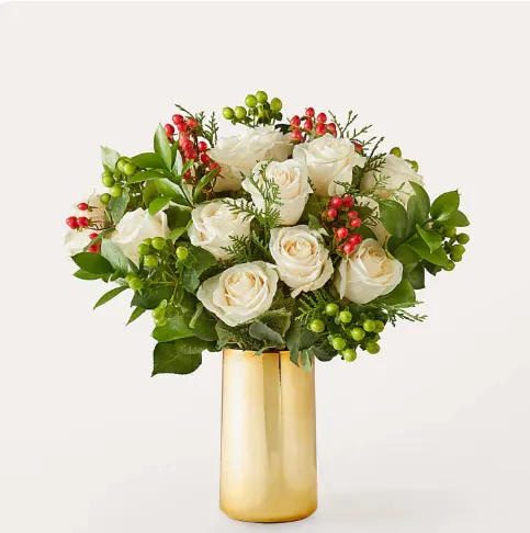 Snow Globe Bouquet with Gold Vase