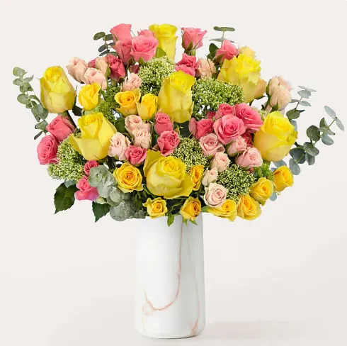 Chickadee Bouquet with Marble Vase