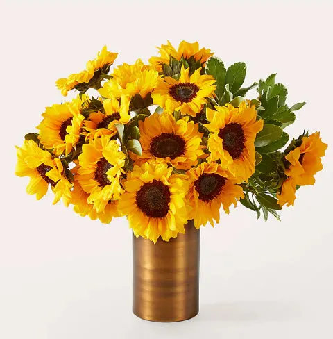 Honey Bee Sunflower Bouquet with Copper Vase