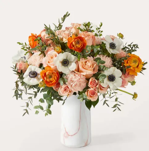 Touch of Honey Anemone Bouquet with Marble Vase