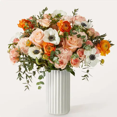 Touch of Honey Anemone Bouquet with White Fluted Vase