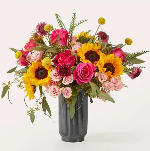 Wanna Have Sun Bouquet with Black Fluted Vase
