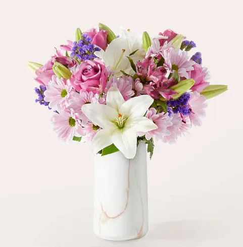 Lavender Fields Mixed Flower Bouquet with Marble Vase