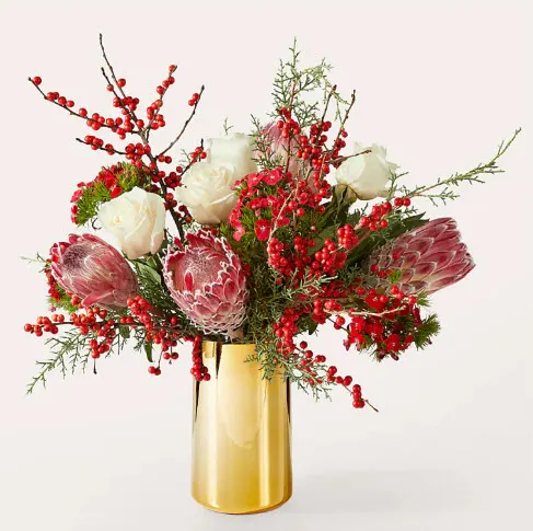 Warm Mittens Bouquet with Gold Vase