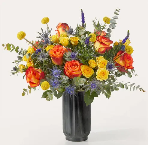 Burn Bright Bouquet with Black Fluted Vase