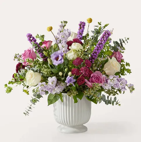 Work of Art Bouquet with Fluted Pedestal Vase