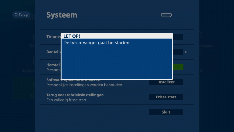Scherm 'tv-ontvanger herstart'