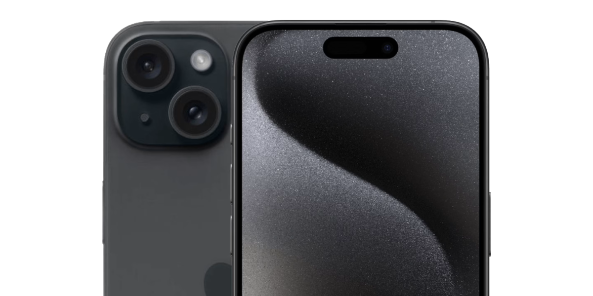 Voor- en achterkant van een zwarte iPhone 15