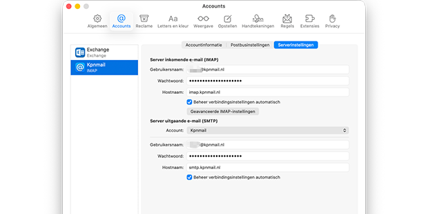Serverinstellingen Apple Mail