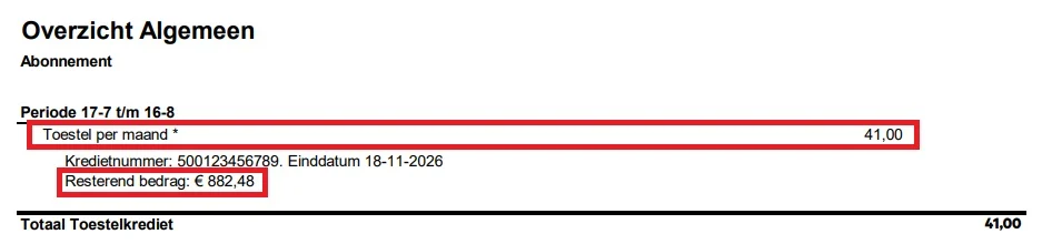 Factuur mobiel Kleinzakelijk Overzicht algemeen 