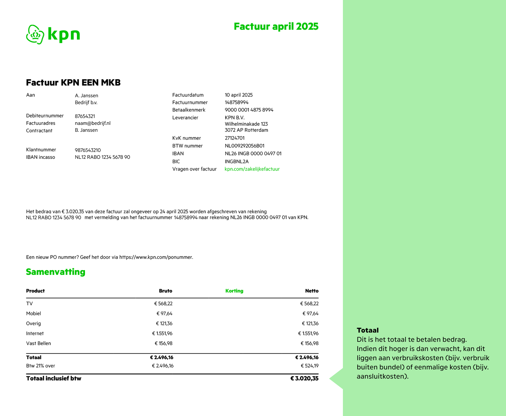 KPN EEN MKB voorbeeld factuur blad 1
