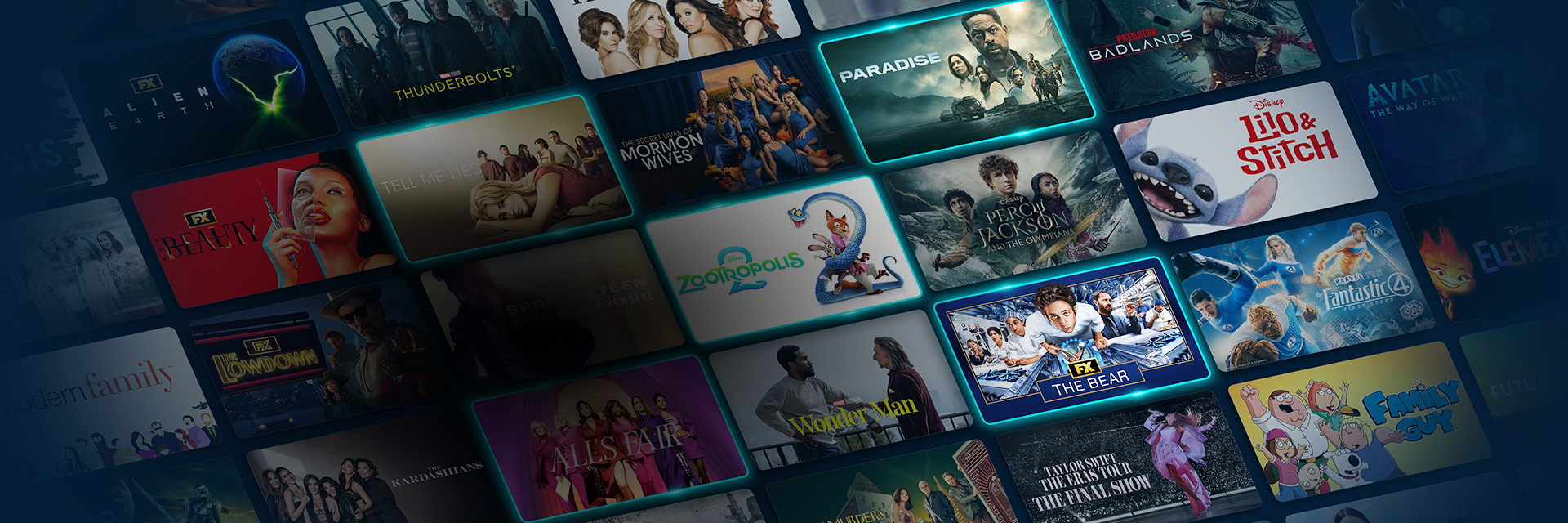 Vakjes met verschillende titels uit het aanbod van Disney+