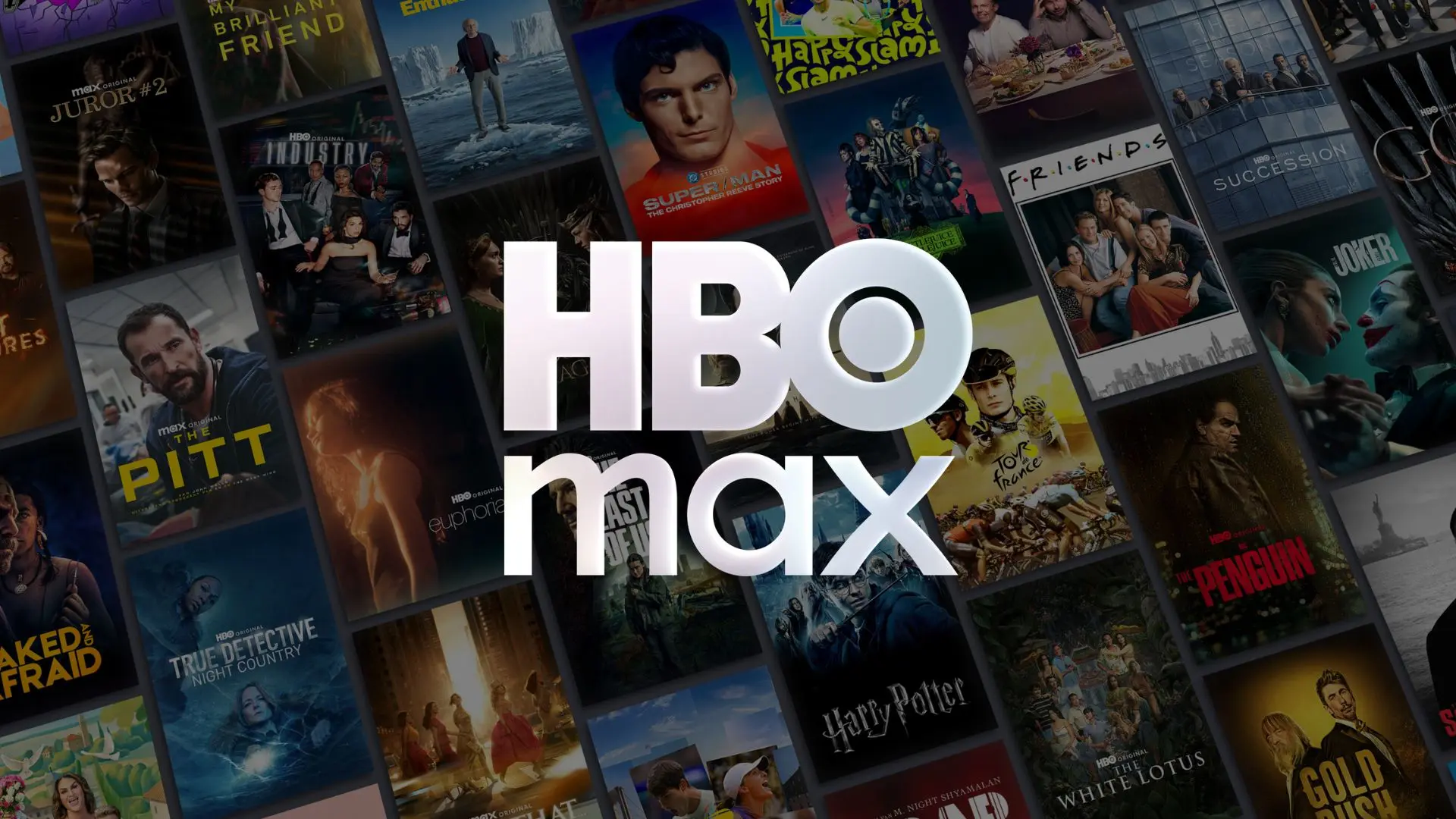 HBO Max logo met achtergrond posters van aanbod