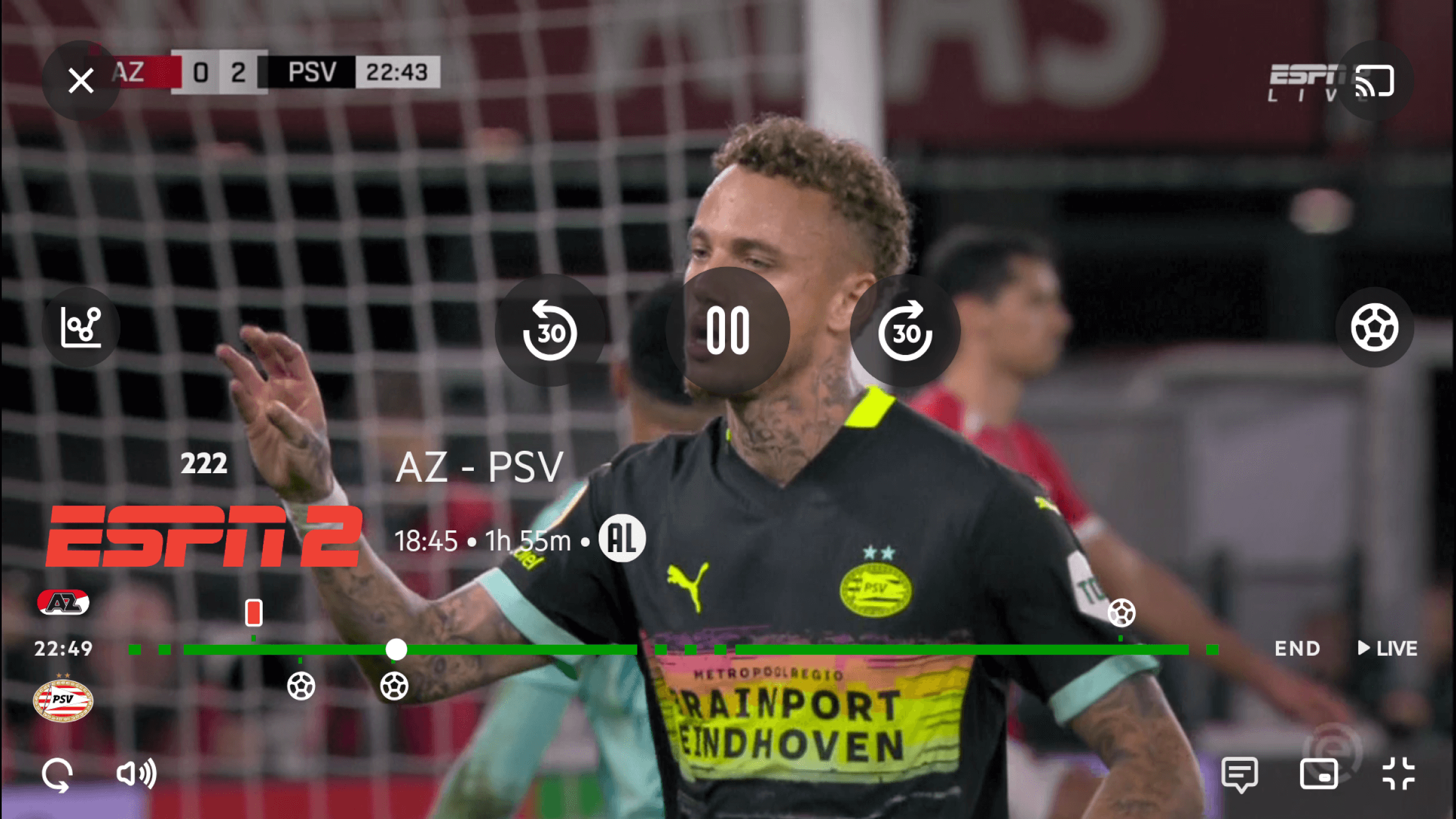 Higlightbalk - Interactief voetbal TV+ app